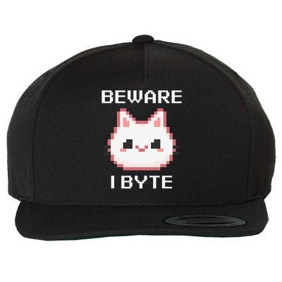 8-Bit Cute Vampire Cat Pixel Funny Video Game Beware I Byte Wool Snapback Cap