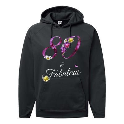 80 & Fabulous 80 Year Old Floral 1943 80th Birthday Gift Performance Fleece Hoodie