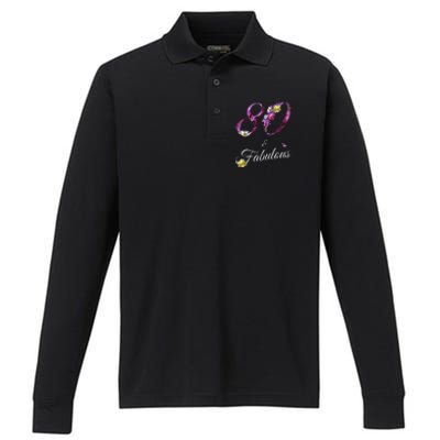 80 & Fabulous 80 Year Old Floral 1943 80th Birthday Gift Performance Long Sleeve Polo