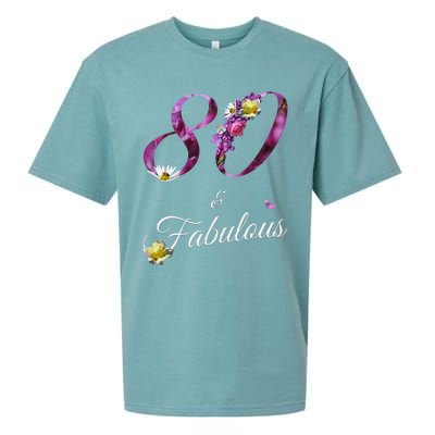 80 & Fabulous 80 Year Old Floral 1943 80th Birthday Gift Sueded Cloud Jersey T-Shirt