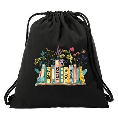 8647 Foxtrots Deltas Tangos Book Flower Drawstring Bag