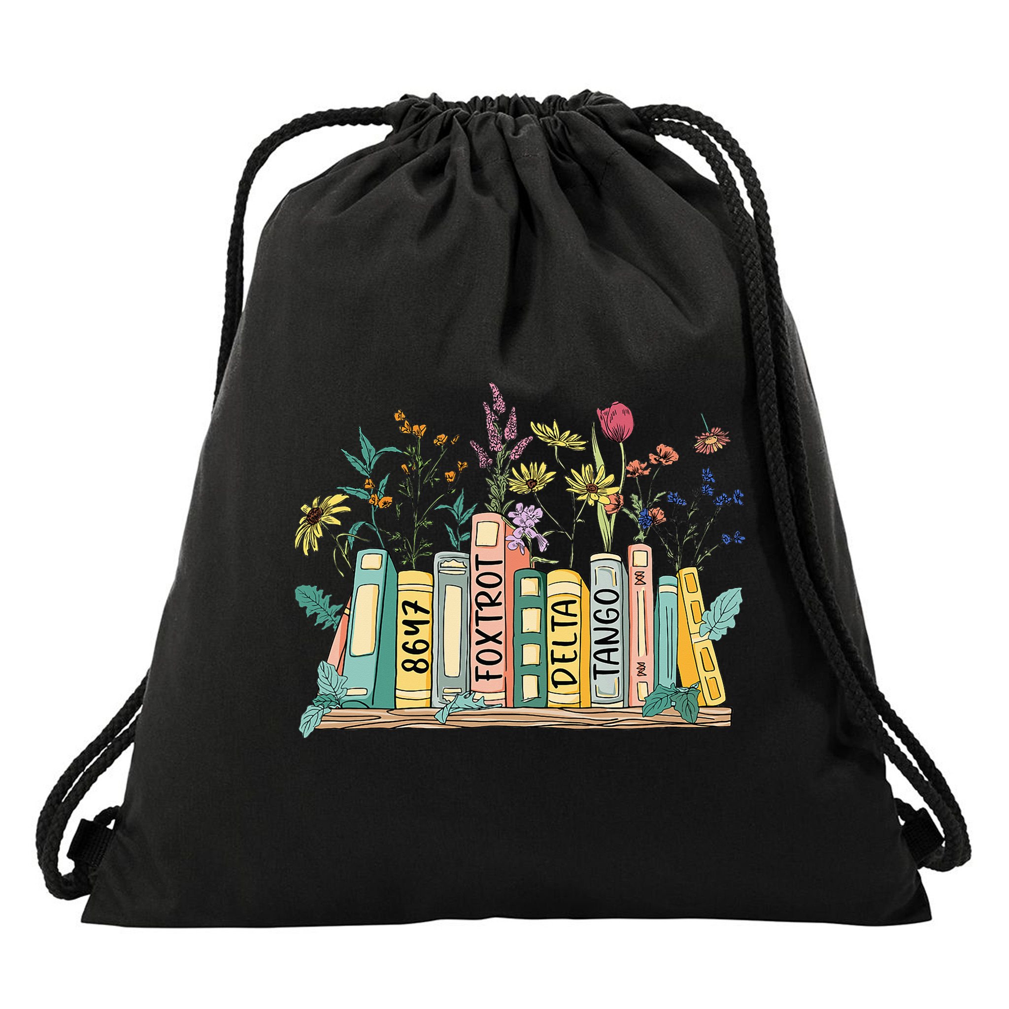 8647 Foxtrots Deltas Tangos Book Flower Drawstring Bag
