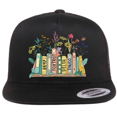 8647 Foxtrots Deltas Tangos Book Flower Flat Bill Trucker Hat