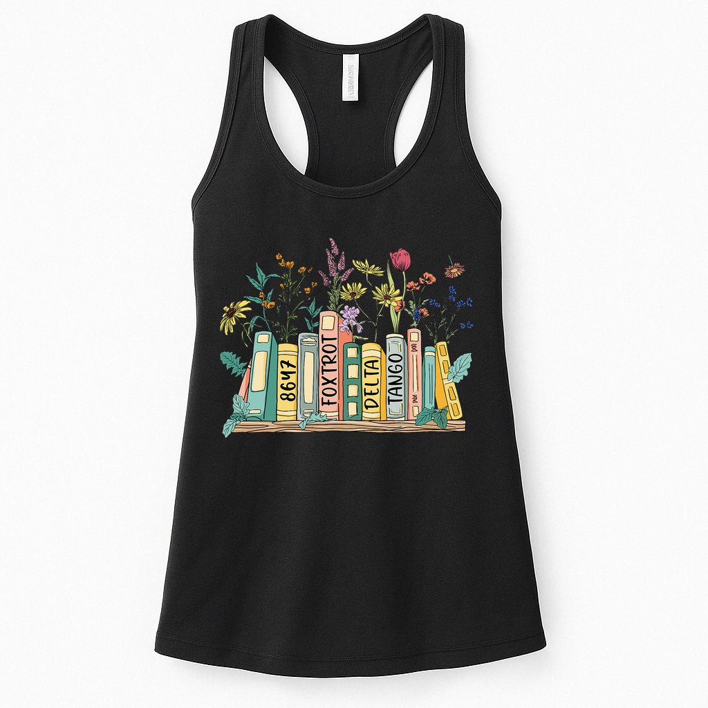 8647 Foxtrots Deltas Tangos Book Flower Womens Tank Top