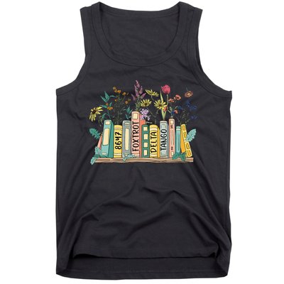 8647 Foxtrots Deltas Tangos Book Flower Tank Top