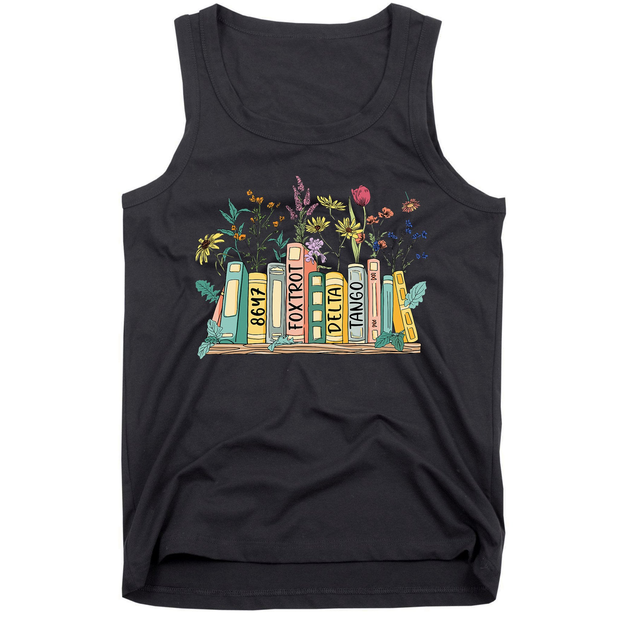 8647 Foxtrots Deltas Tangos Book Flower Tank Top
