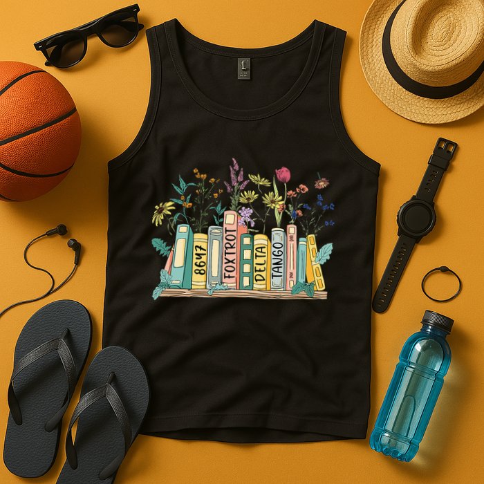 8647 Foxtrots Deltas Tangos Book Flower Tank Top