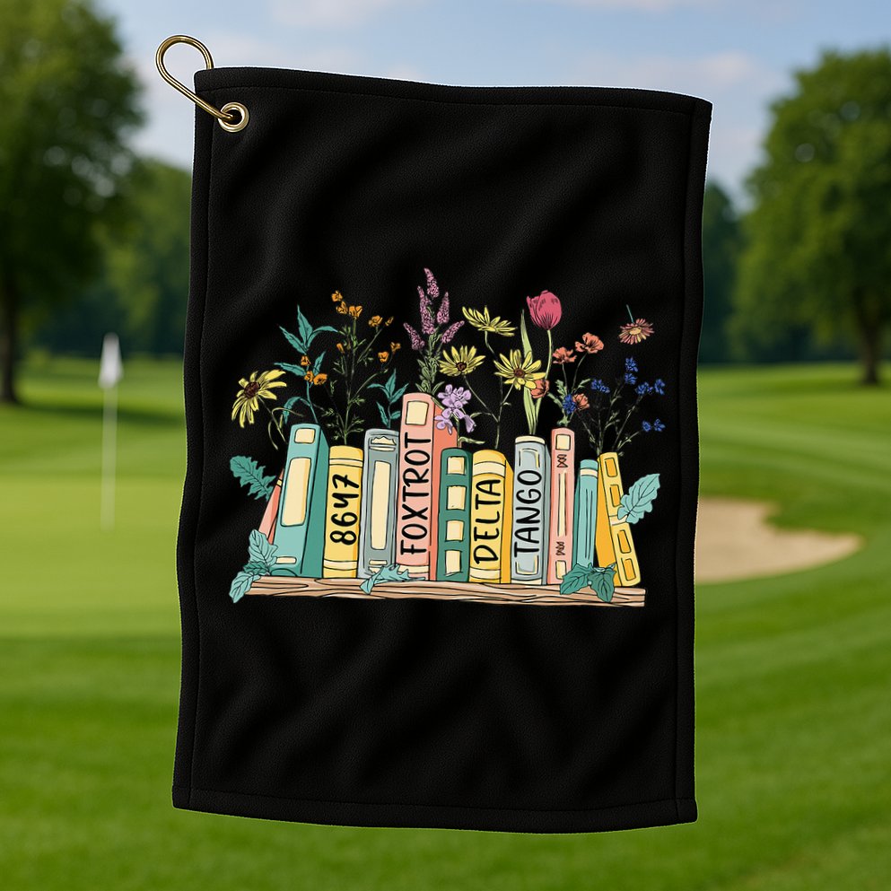 8647 Foxtrots Deltas Tangos Book Flower Golf Towel