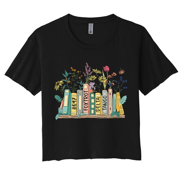 8647 Foxtrots Deltas Tangos Book Flower Crop Top