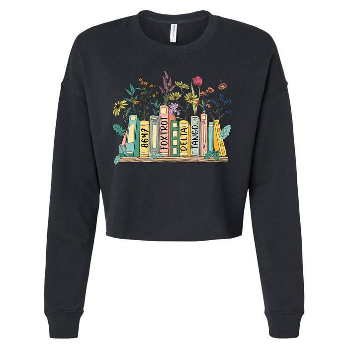8647 Foxtrots Deltas Tangos Book Flower Cropped Pullover Crew