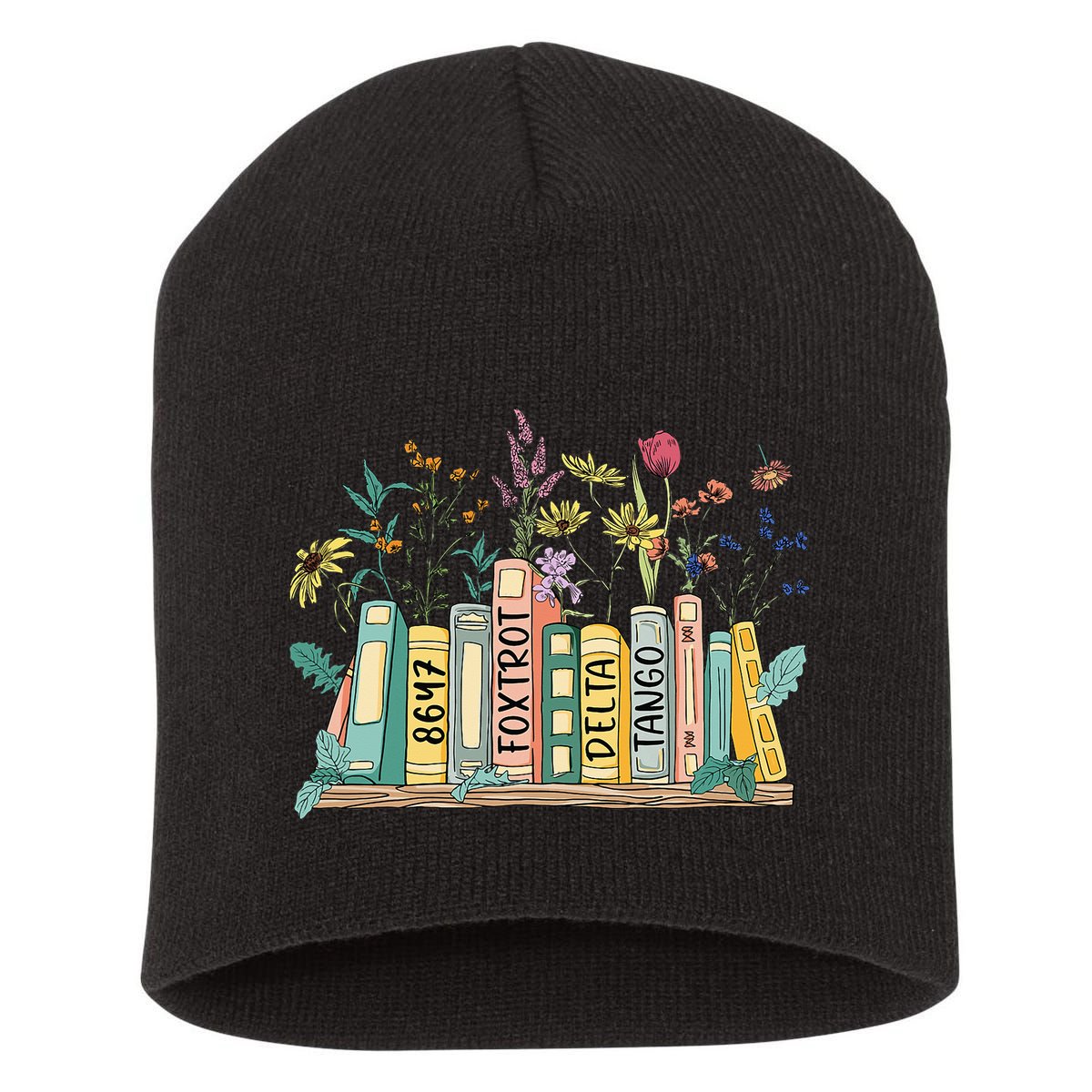 8647 Foxtrots Deltas Tangos Book Flower Short Acrylic Beanie