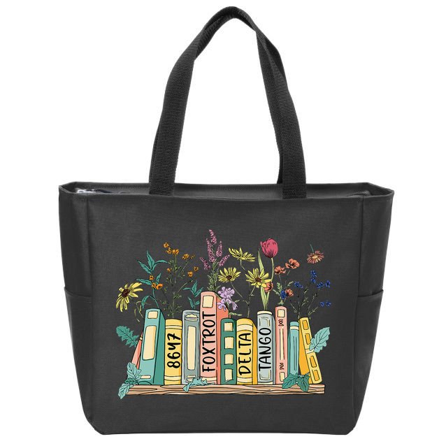 8647 Foxtrots Deltas Tangos Book Flower Zip Tote Bag