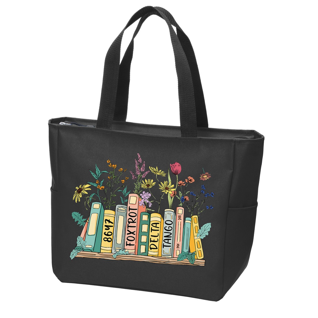 8647 Foxtrots Deltas Tangos Book Flower Zip Tote Bag