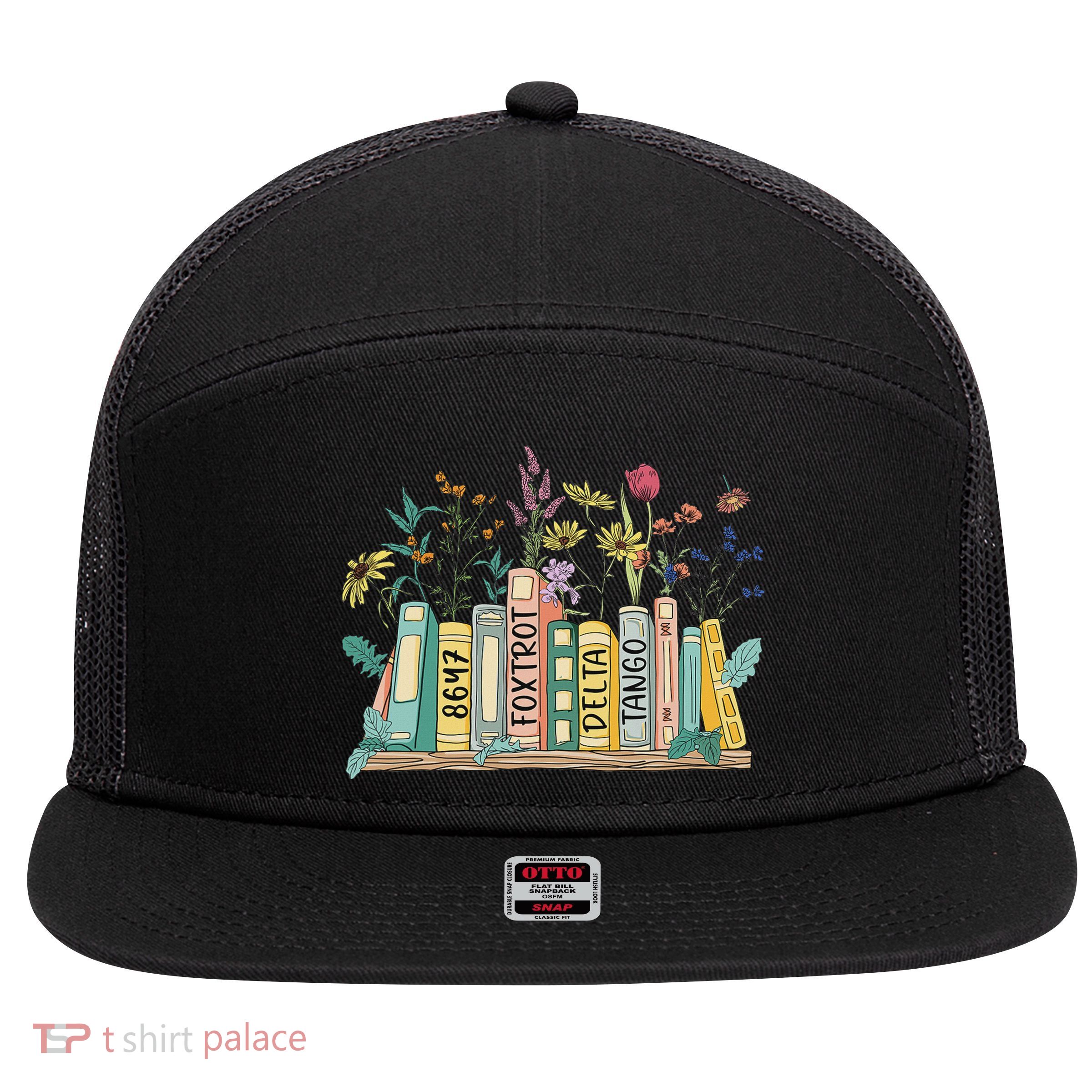 8647 Foxtrots Deltas Tangos Book Flower 7 Panel Mesh Trucker Snapback Hat