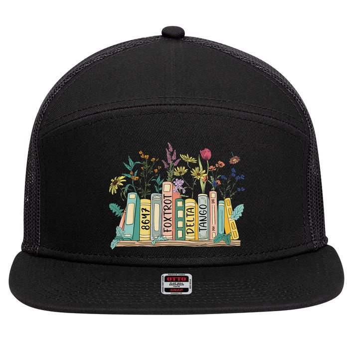 8647 Foxtrots Deltas Tangos Book Flower 7 Panel Mesh Trucker Snapback Hat