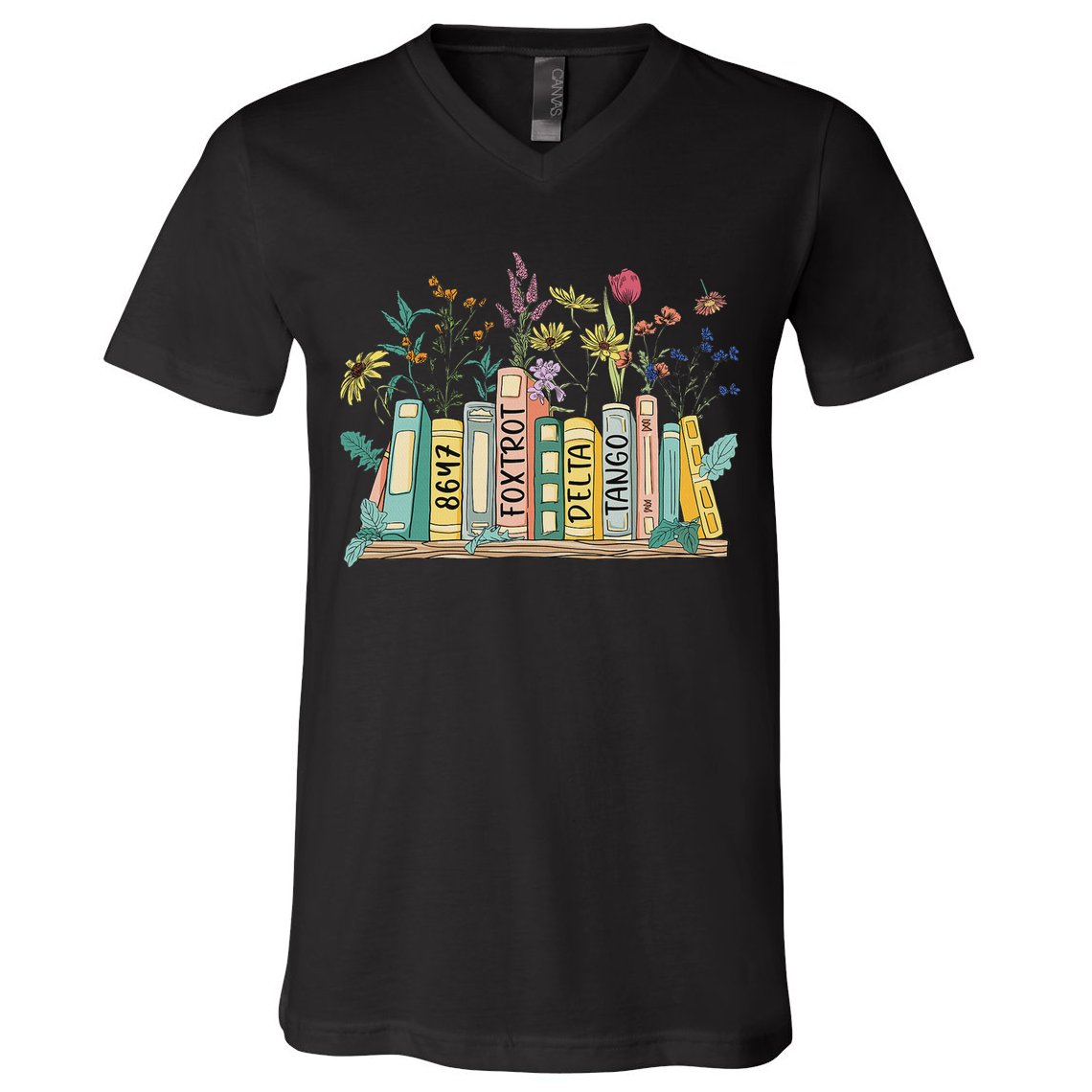 8647 Foxtrots Deltas Tangos Book Flower V-Neck T-Shirt