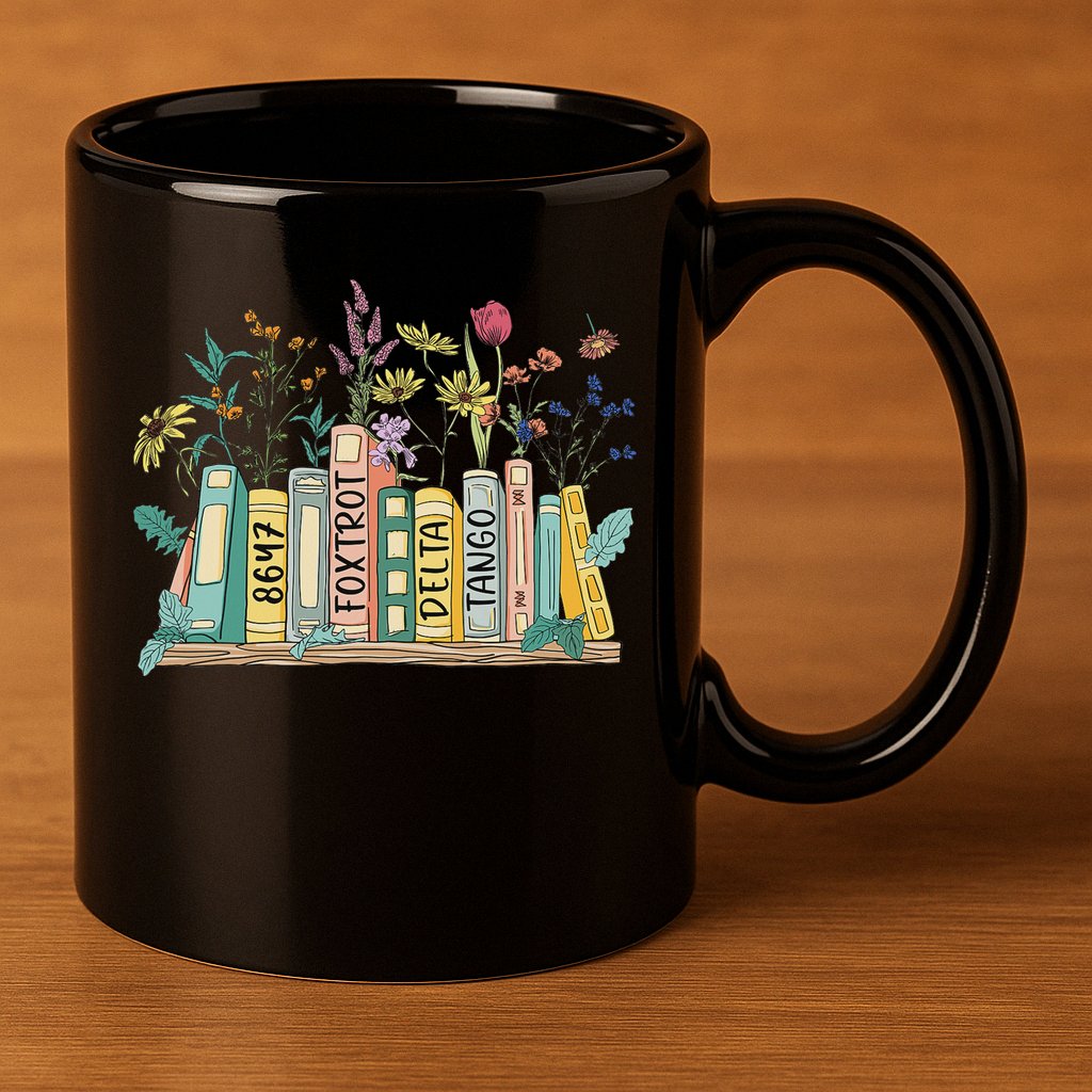 8647 Foxtrots Deltas Tangos Book Flower 11oz C Handle Ceramic Mug