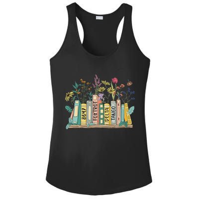 8647 Foxtrots Deltas Tangos Book Flower Ladies PosiCharge Competitor Racerback Tank