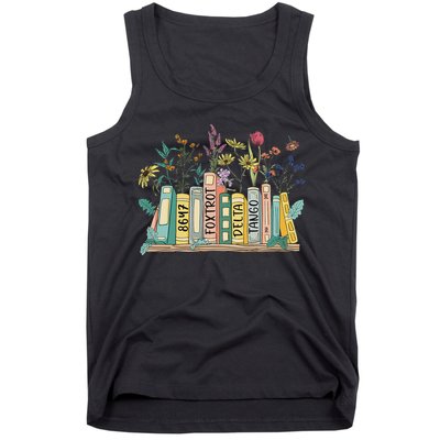 8647 Foxtrots Deltas Tangos Book Flower Tank Top