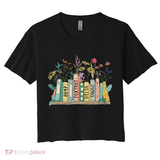 8647 Foxtrots Deltas Tangos Book Flower Crop Top