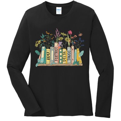 8647 Foxtrots Deltas Tangos Book Flower Ladies Long Sleeve Shirt