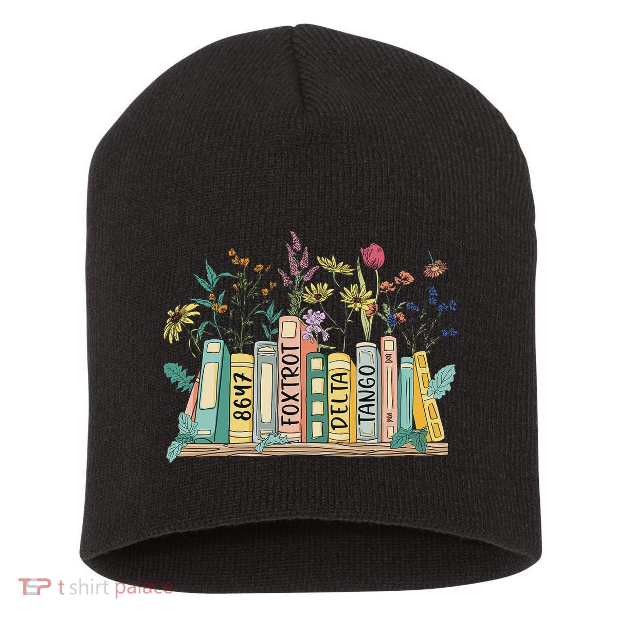 8647 Foxtrots Deltas Tangos Book Flower Short Acrylic Beanie