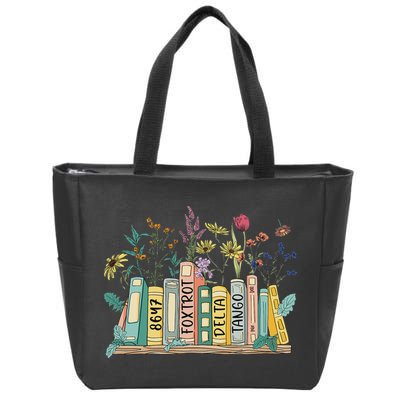 8647 Foxtrots Deltas Tangos Book Flower Zip Tote Bag