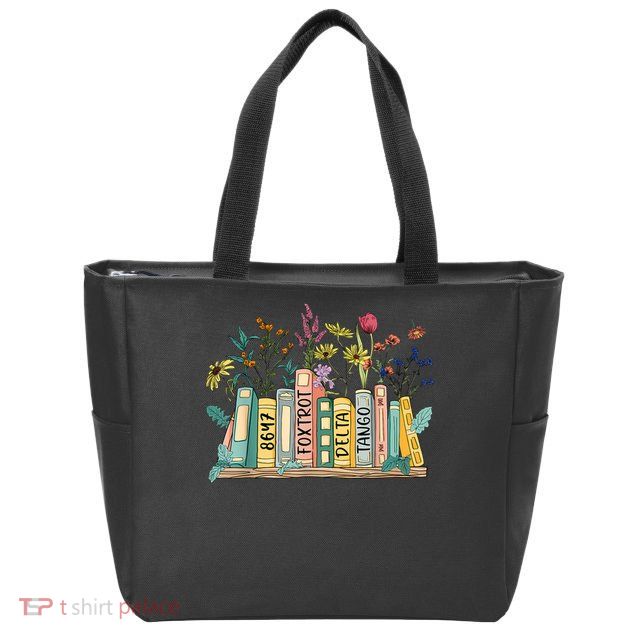 8647 Foxtrots Deltas Tangos Book Flower Zip Tote Bag