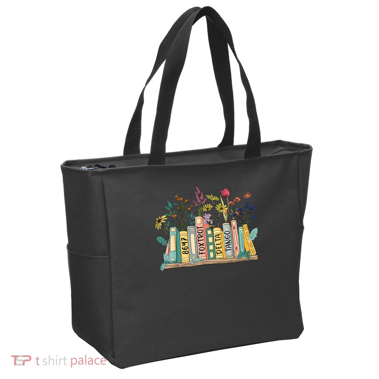 8647 Foxtrots Deltas Tangos Book Flower Zip Tote Bag