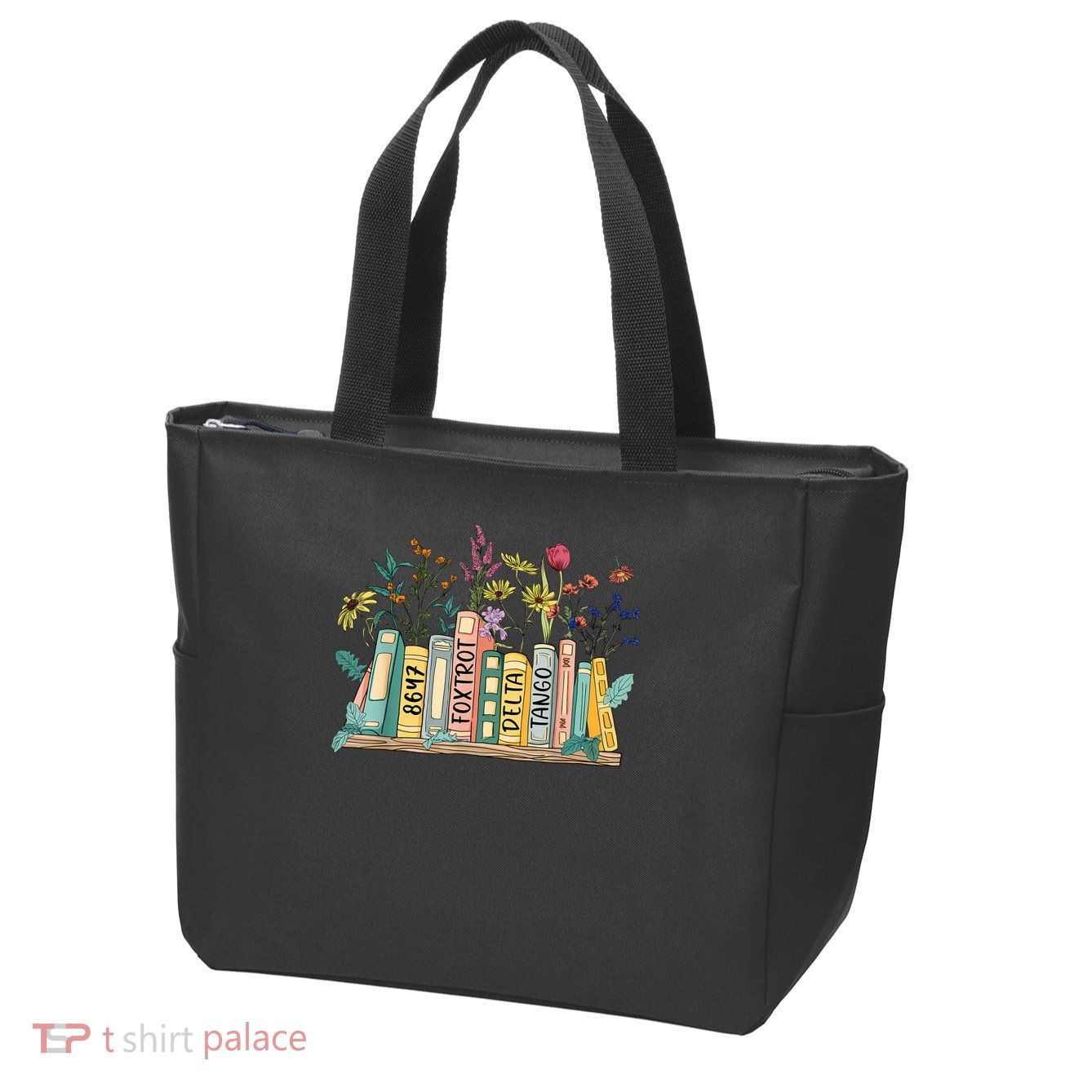 8647 Foxtrots Deltas Tangos Book Flower Zip Tote Bag