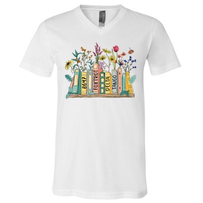 8647 Foxtrots Deltas Tangos Book Flower V-Neck T-Shirt