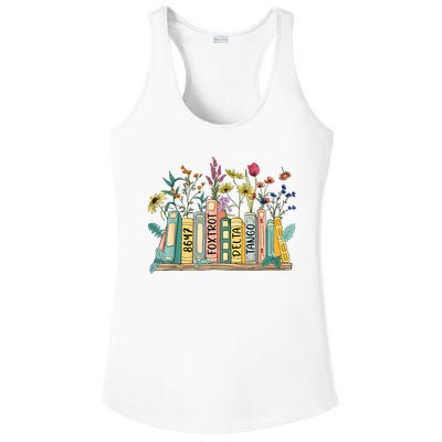8647 Foxtrots Deltas Tangos Book Flower Ladies PosiCharge Competitor Racerback Tank