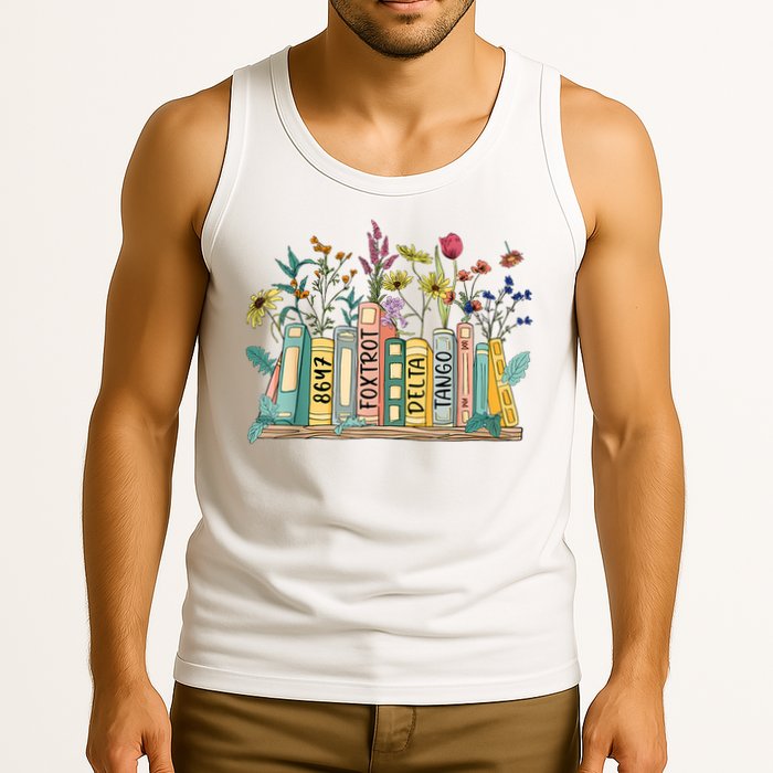8647 Foxtrots Deltas Tangos Book Flower Tank Top