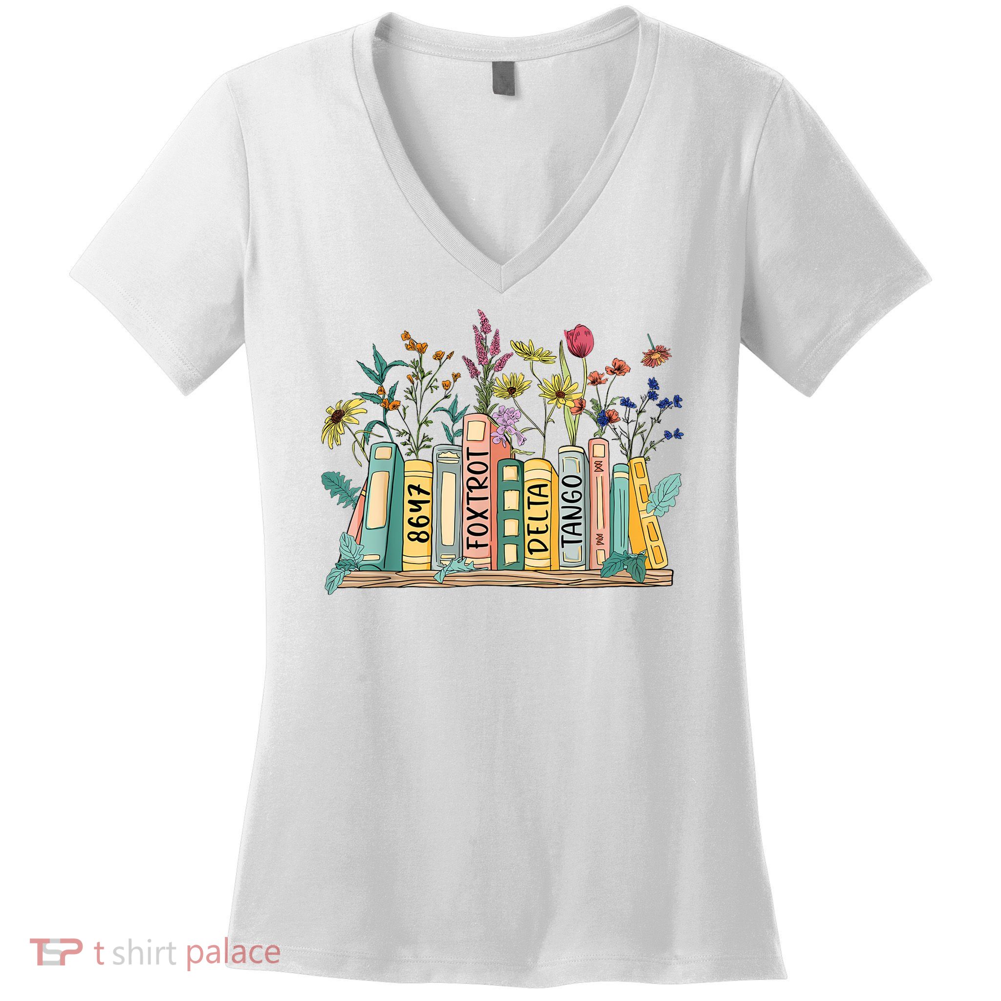 8647 Foxtrots Deltas Tangos Book Flower Women's V-Neck T-Shirt