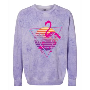 80's Flamingo Palm Sunset Synthwave Vaporwave Aesthetic Gift Colorblast Crewneck Sweatshirt