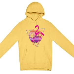 80's Flamingo Palm Sunset Synthwave Vaporwave Aesthetic Gift Premium Pullover Hoodie