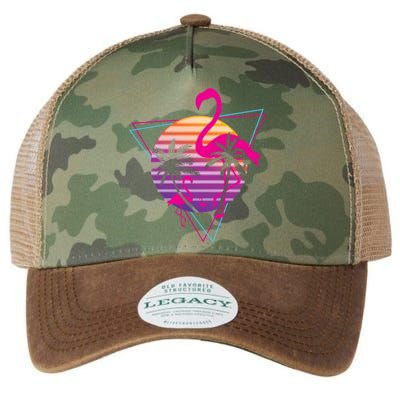 80's Flamingo Palm Sunset Synthwave Vaporwave Aesthetic Gift Legacy Tie Dye Trucker Hat