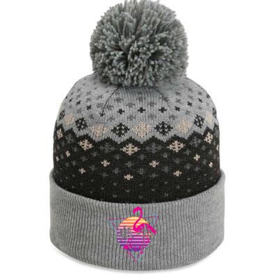 80's Flamingo Palm Sunset Synthwave Vaporwave Aesthetic Gift The Baniff Cuffed Pom Beanie