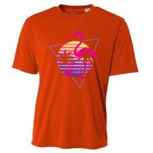 80's Flamingo Palm Sunset Synthwave Vaporwave Aesthetic Gift Cooling Performance Crew T-Shirt