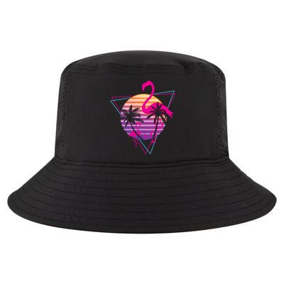 80's Flamingo Palm Sunset Synthwave Vaporwave Aesthetic Gift Cool Comfort Performance Bucket Hat