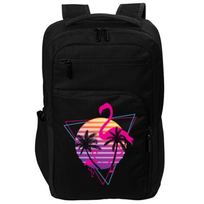 80's Flamingo Palm Sunset Synthwave Vaporwave Aesthetic Gift Impact Tech Backpack