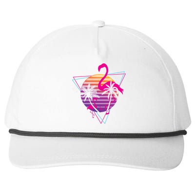 80's Flamingo Palm Sunset Synthwave Vaporwave Aesthetic Gift Snapback Five-Panel Rope Hat