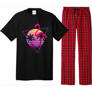 80's Flamingo Palm Sunset Synthwave Vaporwave Aesthetic Gift Pajama Set