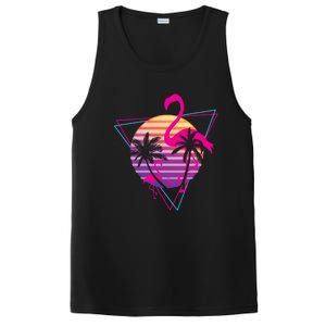 80's Flamingo Palm Sunset Synthwave Vaporwave Aesthetic Gift PosiCharge Competitor Tank