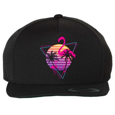 80's Flamingo Palm Sunset Synthwave Vaporwave Aesthetic Gift Wool Snapback Cap