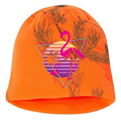 80's Flamingo Palm Sunset Synthwave Vaporwave Aesthetic Gift Kati - Camo Knit Beanie