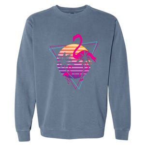 80's Flamingo Palm Sunset Synthwave Vaporwave Aesthetic Gift Garment-Dyed Sweatshirt