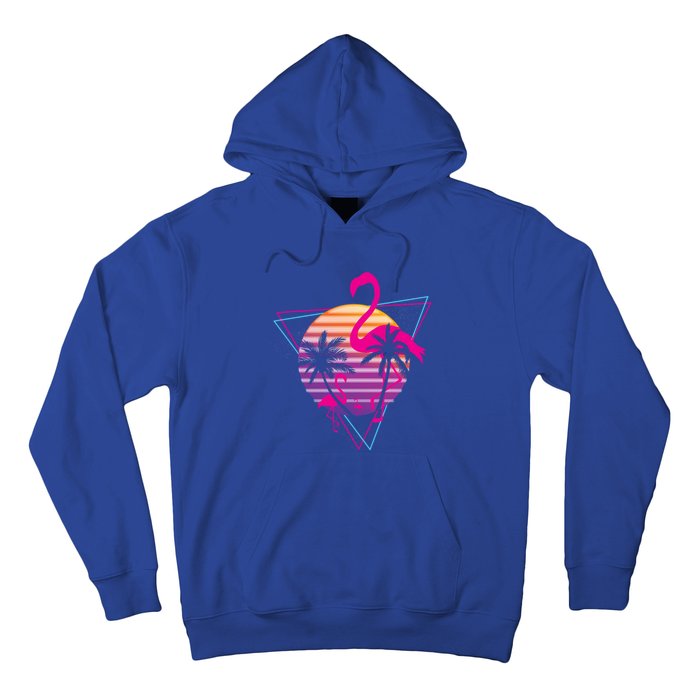 80's Flamingo Palm Sunset Synthwave Vaporwave Aesthetic Gift Hoodie