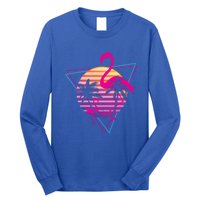 80's Flamingo Palm Sunset Synthwave Vaporwave Aesthetic Gift Long Sleeve Shirt