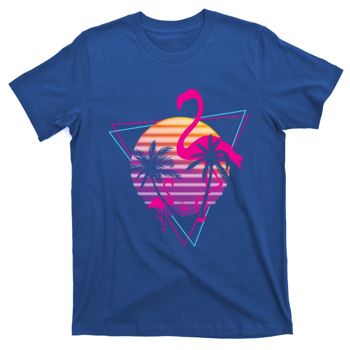 80's Flamingo Palm Sunset Synthwave Vaporwave Aesthetic Gift T-Shirt